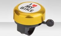Звонок 45AE-02 "I love my bike" верх алюминиевый, основа пластик, чёрно-золотистый