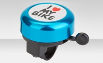 Звонок 45AE-09 "I love my bike" верх алюминиевый, основа пластик, чёрно-синий